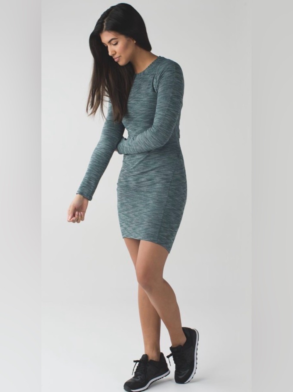 lululemon athletica &go Where to Heathered Teal Long-Sleeve Bodycon Dress - Picture 3 of 9
